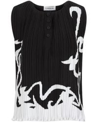 Lanvin - Abstract-Print Pleated Sleeveless Blouse - Lyst