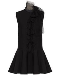 Valentino - Pussybow-Collar Ruffle-Detail Shift Dress - Lyst