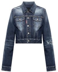 DSquared² - Distressed Cropped Denim Jacket - Lyst