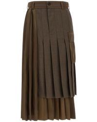 Sacai - Asymmetrical Pleated Midi Skirt - Lyst