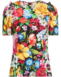 Dolce & Gabbana - Floral Short-Sleeve Ruched Top - Lyst