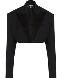 Balmain - Cropped Grain De Poudre Jacket - Lyst