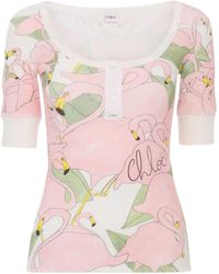 Chloé - Chloé Short-Sleeved Logo Henley Shirt - Lyst