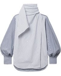 Adam Lippes - Foulard Draped Striped Cotton-Poplin Turtleneck Blouse - Lyst