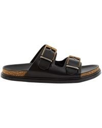 The Row - Buckle Leather Slides - Lyst