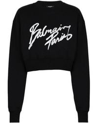 Balmain - Logo Printed Cropped Sweatshirt - Lyst