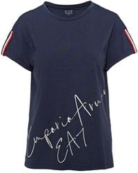 EA7 - Round Collar Striped T-Shirt - Lyst