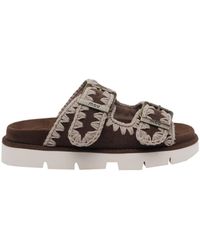 Mou - Embroidered Buckle Slide Sandals - Lyst