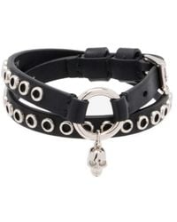 McQueen - Skull Ring Double Wrap Eyelet Detailed Bracelet - Lyst