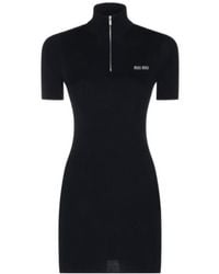 Miu Miu - Ribbed-Knit Logo-Embroidered Mini Dress - Lyst