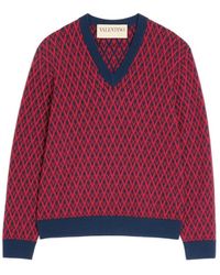 Valentino - V-Neck All-Over Patterned Jumper - Lyst