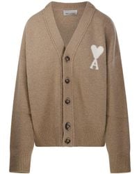Ami Paris - Ami Logo Detailed V-Neck Cardigan - Lyst