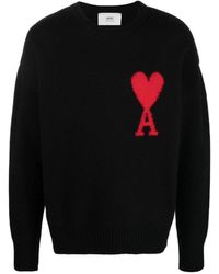 Ami Paris - Ami Logo Intarsia Crewneck Knitted Jumper - Lyst