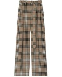 Burberry - Check Belted Wide-Leg Trousers - Lyst