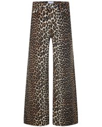 Ganni - Leopard Print Denim Trousers - Lyst