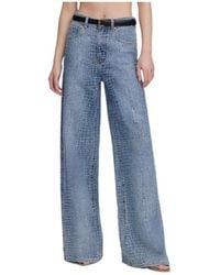 Self-Portrait - Rhinestone Crocodile-Effect Jeans - Lyst