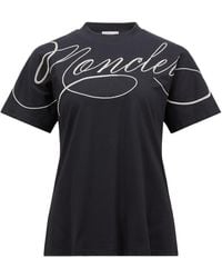 Moncler - Embroidered Cursive Logo Cotton T-Shirt - Lyst