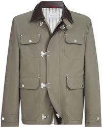 Brunello Cucinelli - Water-Resistant Techno Cotton Gabardine Outerwear Jacket With Leather Inserts And Hook Fastening - Lyst