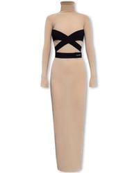 Alaïa - Alaïa Logo Embroidered Long-Sleeved Midi Dress - Lyst