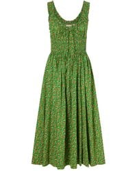Doen - Emmaretta Shirred Floral-Print Organic Cotton Midi Dress - Lyst