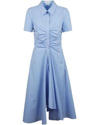 McQueen - Gathered Shirt Midi Dress - Lyst