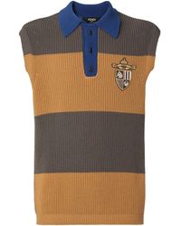 Fendi - Crest Embroidered Striped Knitted Polo Shirt - Lyst