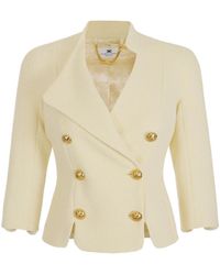 Elisabetta Franchi - Logoed Button Tweed Jacket - Lyst