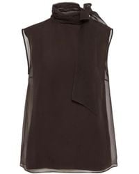 Brunello Cucinelli - Silk Pussybow Sleeveless Top - Lyst