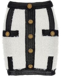 Balmain - Button Embellished Tweed Mini Skirt - Lyst