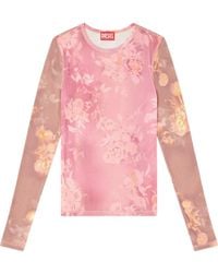 DIESEL - T-Moky Floral Printed Long Sleeved Ribbed Top - Lyst