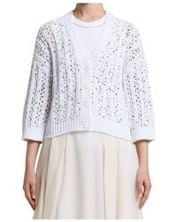 Peserico - Sequin-Embellished Open-Knit Cardigan - Lyst