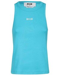 MSGM - Logo Embroidered Sleeveless Ribbed Tank Top - Lyst
