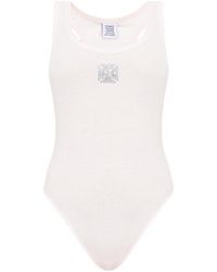 Vetements - Logo Printed Ribbed Sleeveless Bodysuit - Lyst