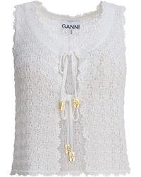 Ganni - Shiny Pointelle Sleeveless Knit Vest - Lyst