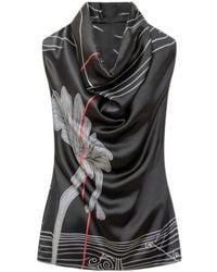 Ferragamo - Ferragamo Graphic Printed Draped-Neck Sleeveless Top - Lyst