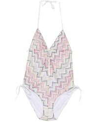 Missoni - Zigzag-Knit V-Neck Swimsuit - Lyst