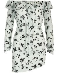 Alessandra Rich - Off-The-Shoulder Rose Printed Mini Dress - Lyst