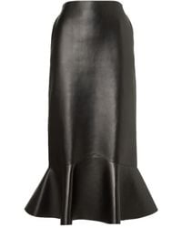 Fendi - High Waist Peplum-Hem Leather Midi Skirt - Lyst