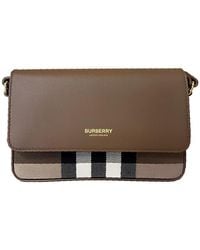 Burberry - Check And Leather Crossbody Bag - Lyst