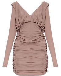 Saint Laurent - V-Neck Draped Long-Sleeved Dress - Lyst