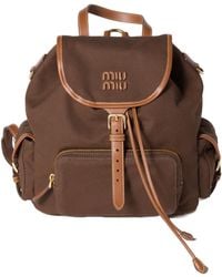 Miu Miu - Canvas And Leather Backpack - Lyst