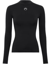 Marine Serre - Moon Logo Strass Jersey Ls Highneck Top - Lyst