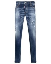 DSquared² - Mid-Wash Distressed Slim Fit Jeans - Lyst