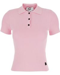 MSGM - Ribbed Logo Polo Knitted Top - Lyst