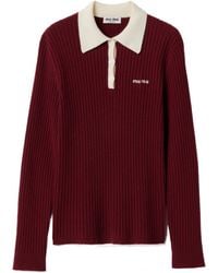 Miu Miu - Long-Sleeved Knitted Polo Shirt - Lyst