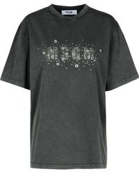 MSGM - Logo Stud Embellished Faded Crewneck T-Shirt - Lyst