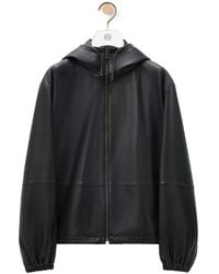 Loewe - Hooded Zipped Leather Jacket - Lyst