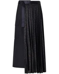 Sacai - Print Jersey And Satin Midi Skirt - Lyst