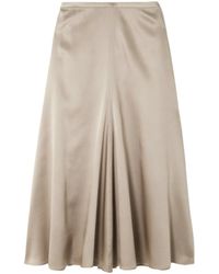Brunello Cucinelli - Gathered Silk-Satin Midi Skirt - Lyst