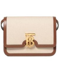 Burberry - Small Two-Tone Canvas And Leather Tb Bag - Lyst